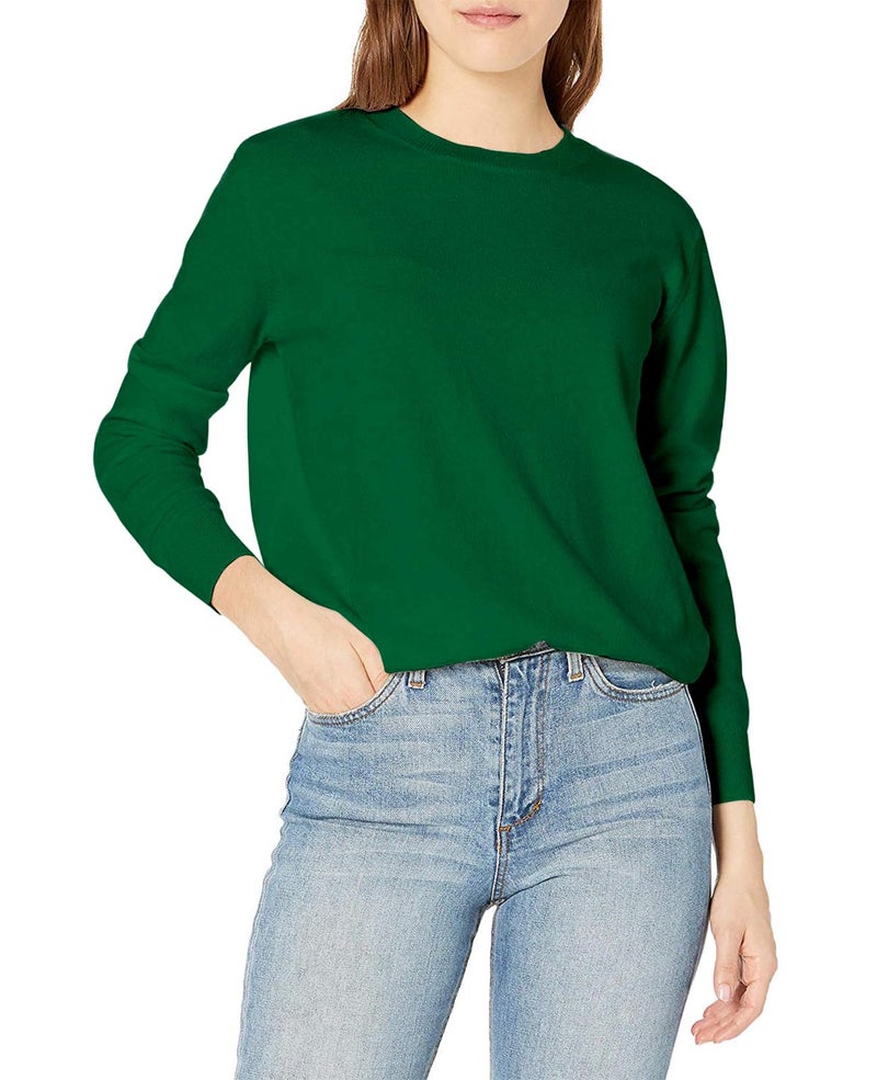 QUALFORT Women's Sweaters Green Crewneck Soft Knitted Pullover Green X-Large - Image 1